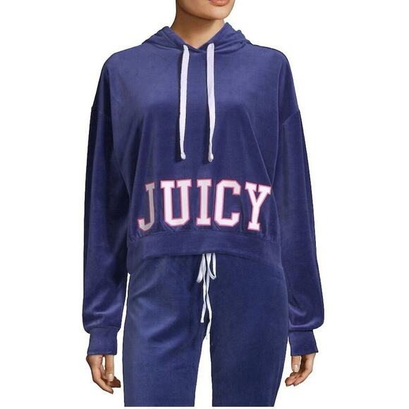 Juicy Couture Tops - Juicy Couture Velour Sweatshirt Hoodie Blue Y2K Track Jacket Logo Size L